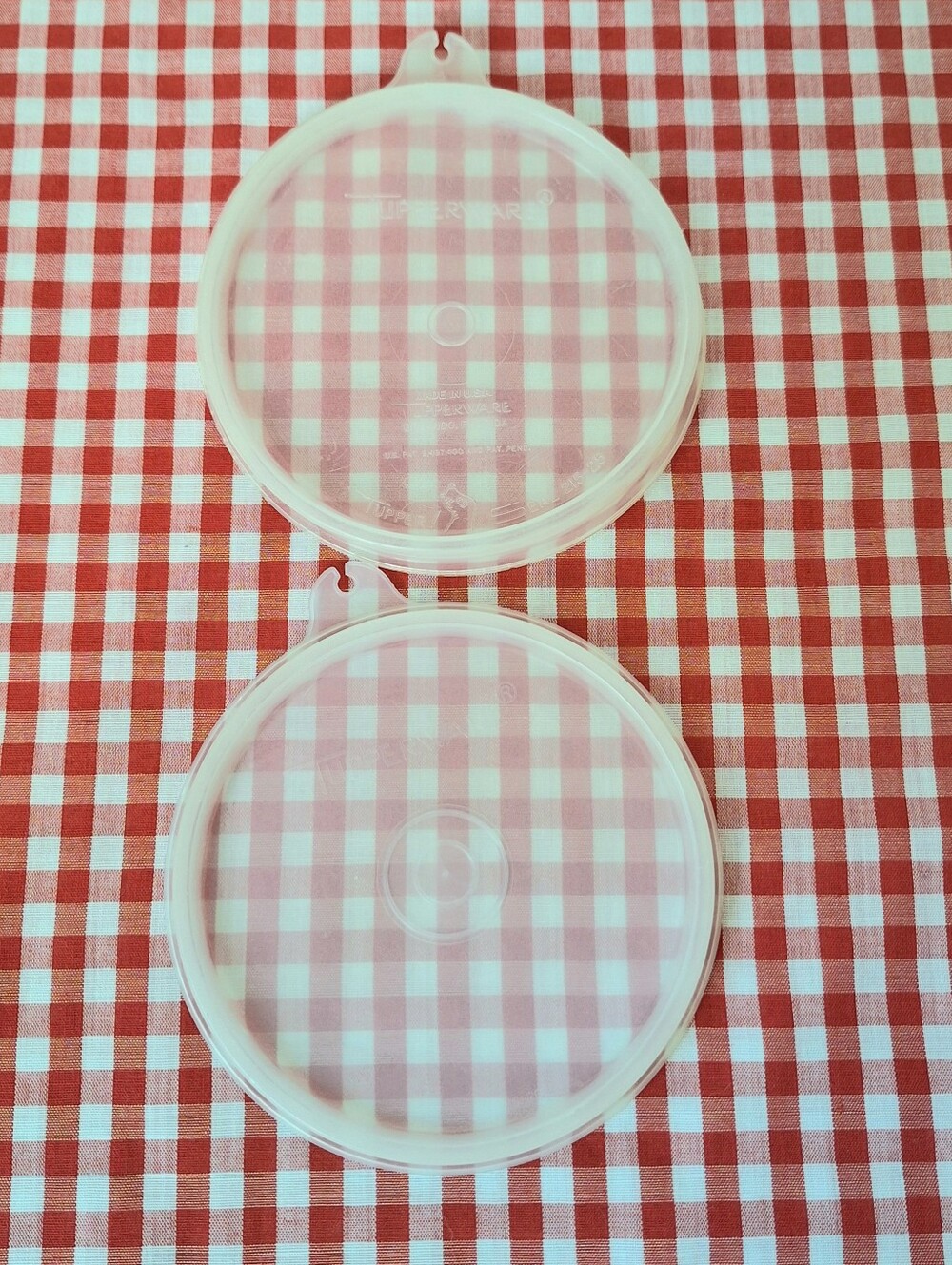 Vintage Tupperware Hamburger Patty Press & Keeper Replacement Lids (2)